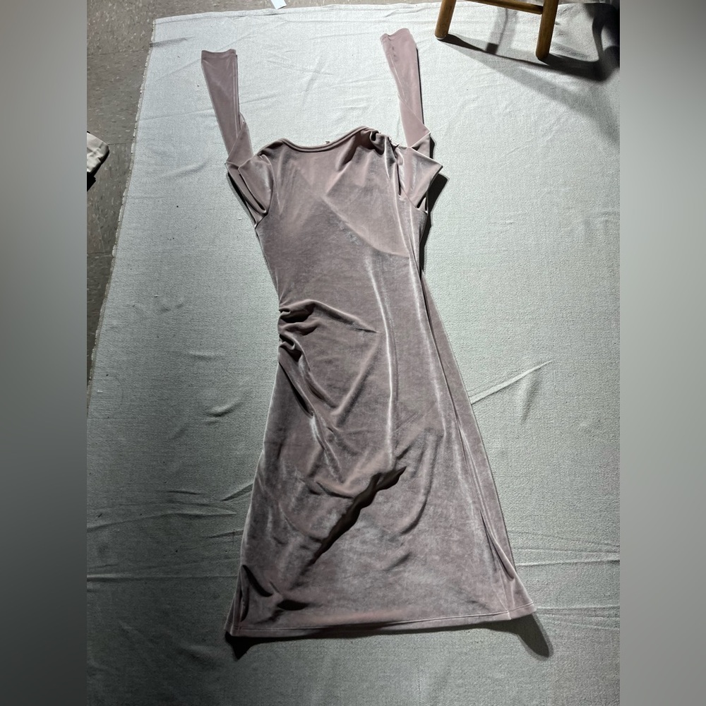 Aritzia Wilfred Free Klum Blush Pink Velvet Faux Wrap Longsleeve Dress large - Picture 7 of 15
